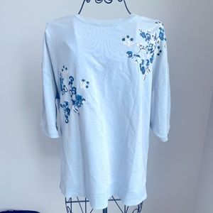 Blue Shirt Blouse Top Floral Flower